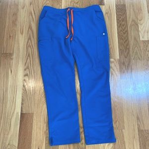 Figs YOLA skinny Scrub pants green blue orange tie. Large.
